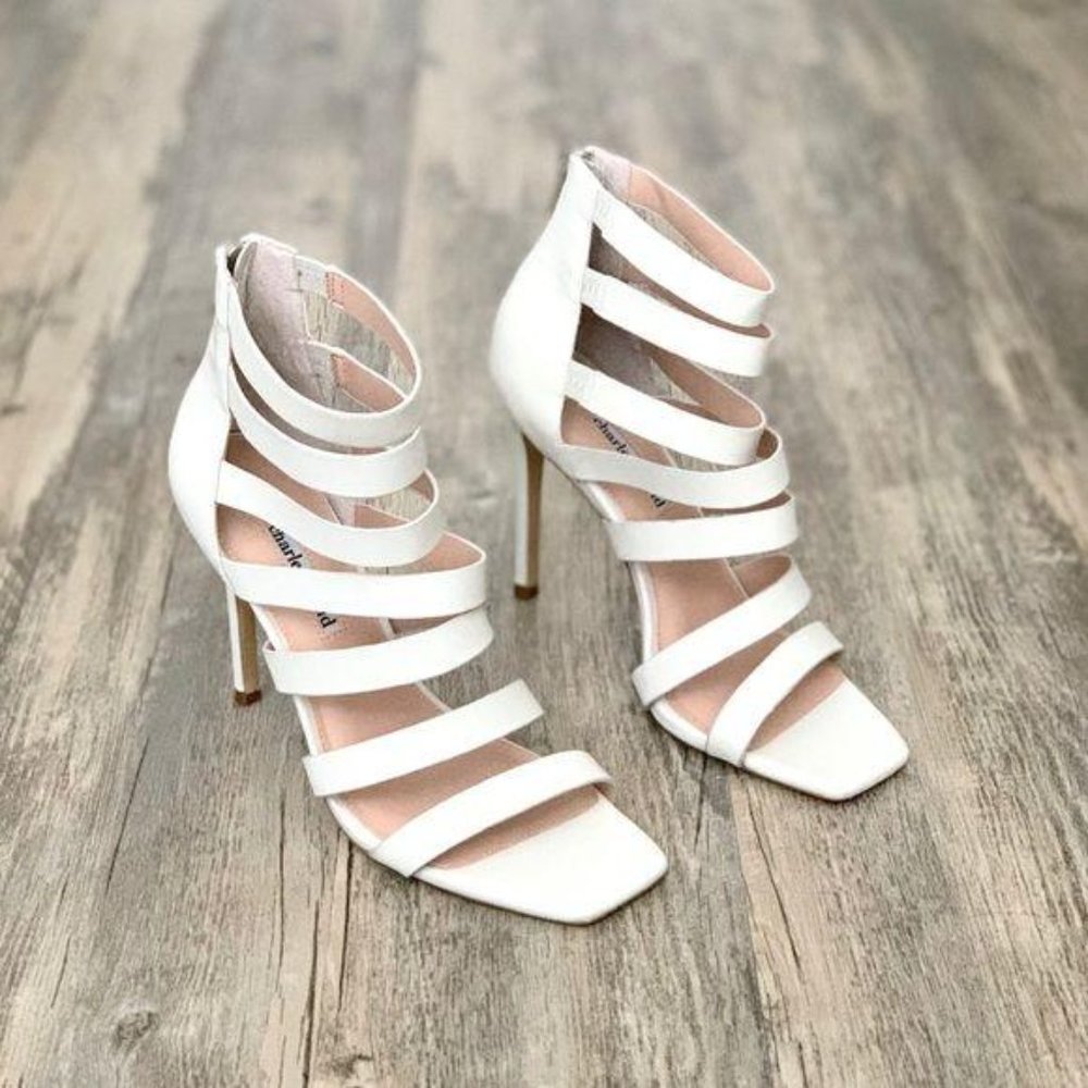 Charles David White Strappy Square Toe Heels 9